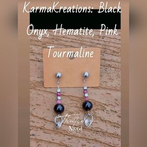 Black Onyx & Pink Tourmaline Drop Earrings